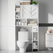 Vongrasig Over The Toilet Storage Cabinet, Freestanding Farmhouse Storage Cabinet Over Toilet, Bathroom Storage Organizer Cabinet With Toilet Paper Holder Stand And Adjustable Shelf - 白色 - 查看 2