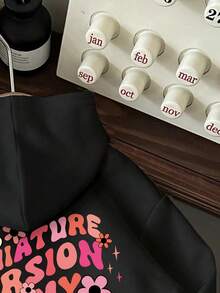 女童字母图案保暖卫衣 - 黑色 - 查看 3