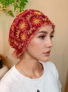 1 buc. Model floral cu dungi, floral (combinație), casual, boem, petrecere, drăguț, poliester, mărgele, stras, ciucure, broderie, patchwork, eșarfă pentru cap, potrivită pentru zi cu zi, acasă, vacanță, întâlnire de seară, cadou, toate anotimpurile, decor elegant cu ciucure din mărgele acrilice, decor cu coadă de pește, stras, broderie florală, decor