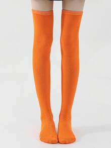 1 Pair Women Over Knee Socks, Cosplay Anime Character Uniform, Japanese Style Striped & Solid Thigh-High Stockings