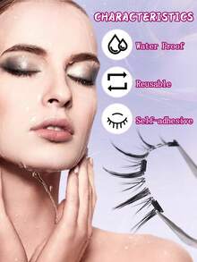 1 对天然磁性睫毛，带涂抹器，可重复使用磁性睫毛套装，防水，无需胶水，适合敏感眼部，适用于漫画眼线睫毛、睫毛、睫毛、假睫毛