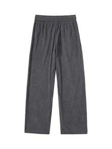 Men's Casual Straight Leg Corduroy Pants, Comfortable Versatile Long Trousers For Spring & Autumn - Dark Grey - View 2