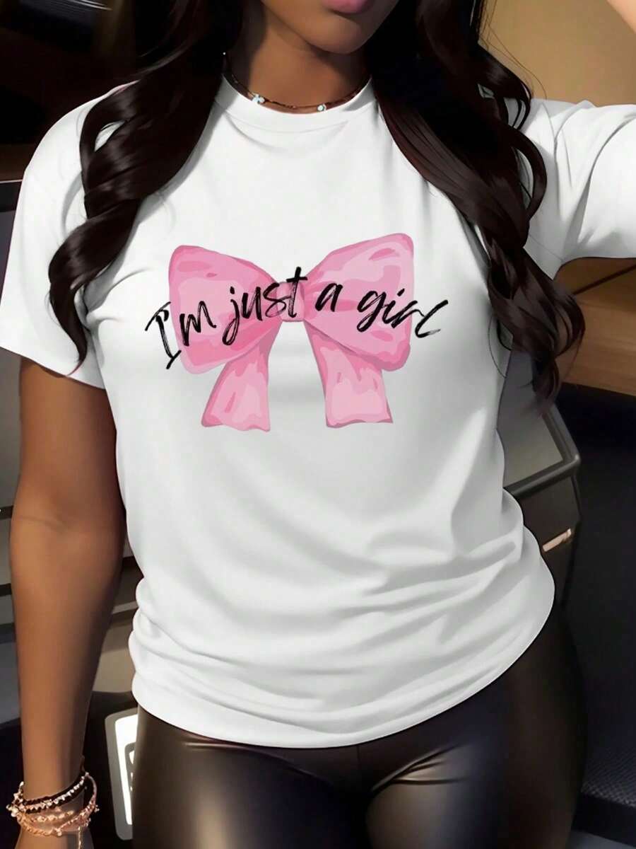Women's I'm Just A Girl Pink Bow Graphic Tee | Casual White T-Shirt For Everyday Wear | Comfortable And Stylish Top For Ladies | Perfect For School, Work, Or Weekend Outfits | Soft Cotton Blend Fabric | Ideal Gift For Her | -Free Design | Simple And Elegant Look | Enhance Your Wardrobe With This Versatile Piece | Shop Now For A Classic And Timeless Addition To Your Collection - 白色 - 查看 1