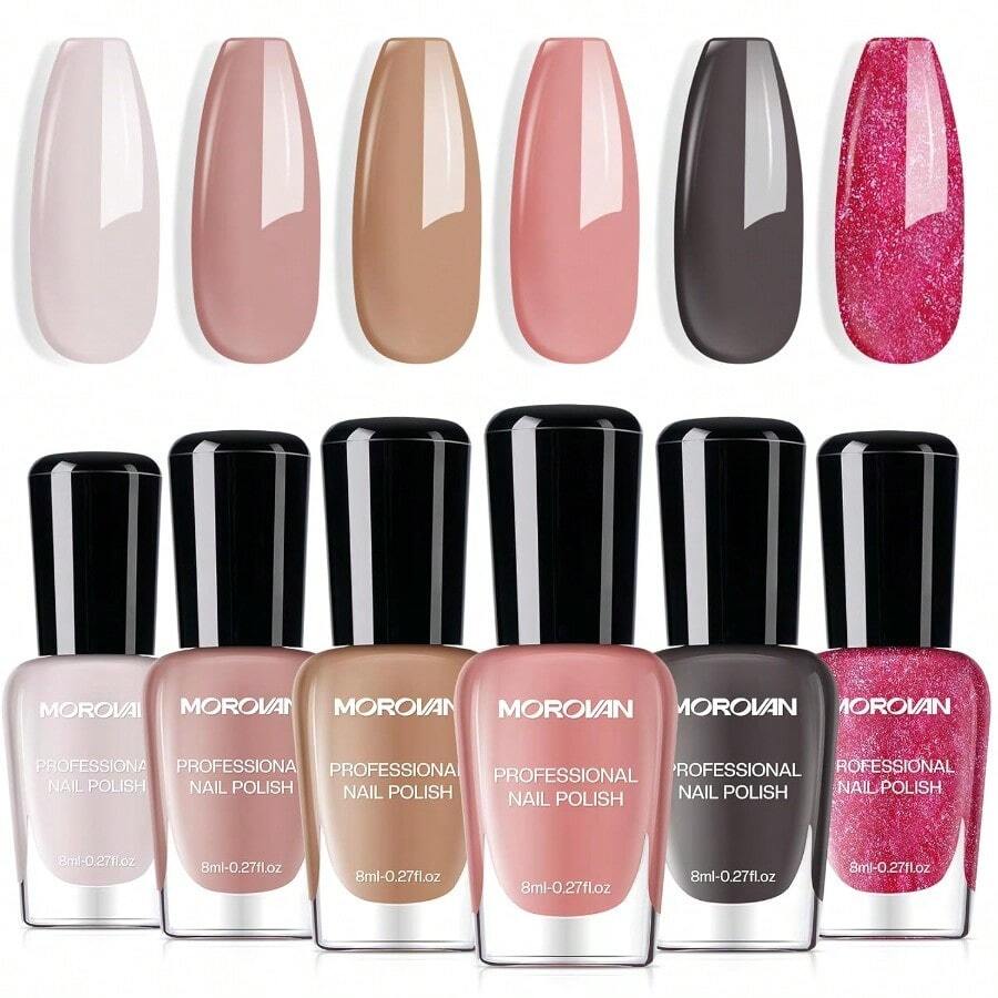 Nail Polish Set: Nude Pink Air Dry Regular Nail Polish Pack 0.25oz Glitter Toenail Polish Kit Gift For WomenDEVO - NudeMuse - Xem 1