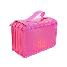 Estuche de lápices de cuatro capas con corazón brillante, bolsa de almacenamiento de papelería portátil y exquisita, estuche esencial para dibujar arte en la escuela - Negro - Ver 8