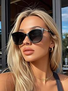 1 件猫眼塑料全框优雅百搭辣妹风格完美精致时尚眼镜，适合女性 - 音乐节、街拍、海滩派对、约会服装、单身派对时尚配饰猫眼形墨镜 - 彩色 - 查看 2