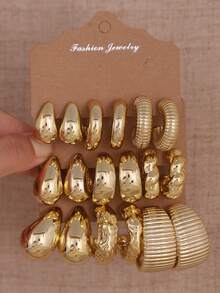 6/18pcs Thick Solid Gold Hoop Earrings Set, Hypoallergenic Thick Round Hoop Earrings, Multi-Style Acrylic Gold Earrings Set, Fashion Versatile Ins Style, Ideal Daily Wear Gift For Friends And Family - Gold - View 12