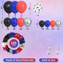 115个黑色、红色、蓝色气球拱门花环套装，多种尺寸可选。红色、蓝色、银色蜘蛛气球，适合男孩、迎婴派对、蜘蛛主题生日派对装饰 - 黑色紅色藍色 - 查看 2