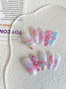 10 Pieces Acrylic Press On Nails,Summer Nails Press On Nails Beach Essentials, Coffin-Shaped Fake Nails, DIY, Nail Supplies,Back To School Season Romantic Cherry Pink Bow Cat Palm Print Pink Nails,Suitable For Ladies To Use In Weddings, Parties, Holidays, Gift Nail Tools.