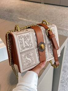 Mini Vintage Square Crossbody Shoulder Bag - Brown - View 6