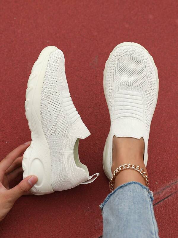 Zapatos casuales transpirables de mujer con slip-on, zapatos de suela gruesa de malla con elevador para uso diario, zapatos de mujer de unicolor con slip-on de baja altura, zapatos deportivos casuales diarios de mujer, adecuados para todas las estaciones