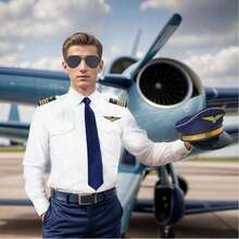 6 件套趣味空姐头饰、松紧领带、胸针、肩带、太阳镜 - 角色扮演复古空乘人员空乘制服配饰、飞行员服装万圣节