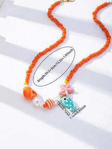 1 件手工制作的波西米亚风格彩色种子珠项链，配有陶瓷海星和鱼吊坠，女士度假、日常佩戴的魅力珠宝（颜色和形状可能有所不同）