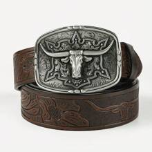 1 buc Curea versatilă Western Cowboy cu imprimeu în relief, casual Boho, din piele PU, cu ținte, la modă, casual, versatilă, elegantă pentru tineret, potrivită pentru toate anotimpurile, vară, școală, afaceri, iubit, soț, tată, tată, bărbați, cadou, purtare zilnică, modă, adolescenți, activități în aer liber, vacanță, atletic, călătorii, stradă, Boho, vintage