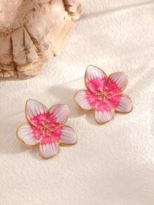 COINBUFF 1 对优雅渐变花朵珐琅 18K 镀金不锈钢耳环，适合女性度假和日常佩戴 - 如圖 - 查看 2