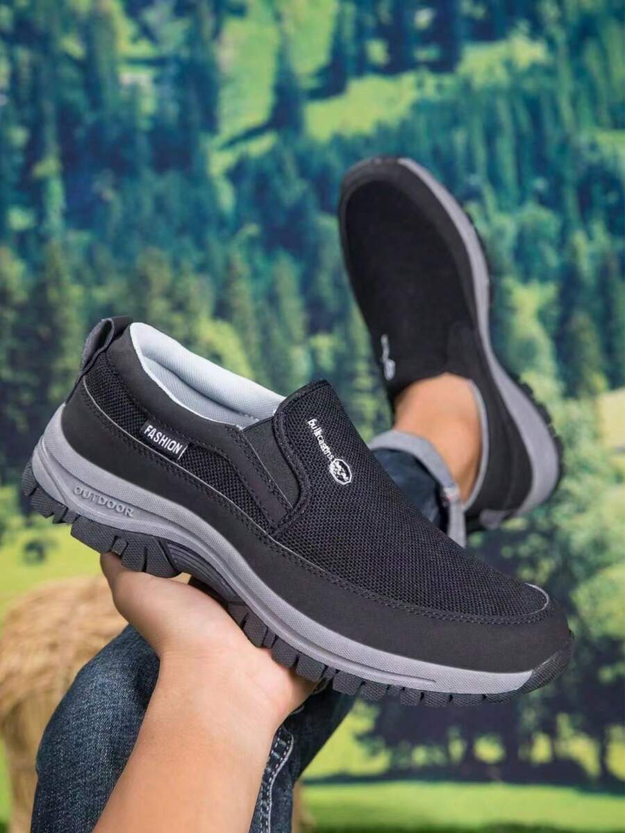 男士休闲鞋，新款舒适时尚简约纯色多功能户外徒步露营防滑平衡耐磨帆布一脚蹬乐福鞋，男士休闲运动鞋（鞋码偏小，下单时请选择大一码） - 黑色 - 查看 1