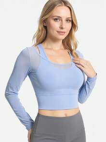 Soyun 女士秋季长袖网眼瑜伽二合一上衣，适合户外活动和居家休闲