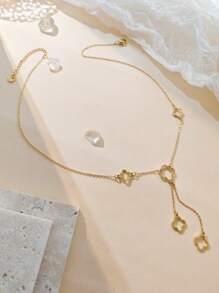 1P Stainless Steel Plated 18K Gold Clover Tassel Pendant Necklace, Lucky Grass Necklace, Suitable For Giving To Ladies, For Mothers,For Girlfriends