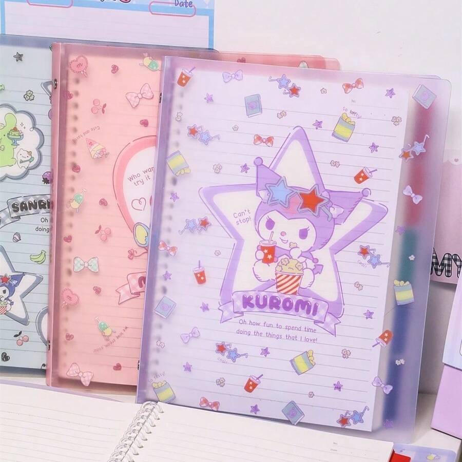Sanrio 1 Pieza Cuaderno de hojas sueltas de gran capacidad tamaño B5 con diseño de dibujos animados, cuaderno de notas, diario de planificación, suministros de papelería, útiles escolares, estilo simple, versión coreana fresca, diseño creativo con corazón, suministros de oficina, material de estudio, esencial para exámenes de posgrado y corrección de errores