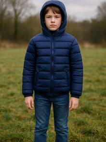 Bobojaco Boys' Puffer Jacket With Removable Hood - Navy Blue - View 2