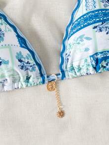 Damskie letnie wakacje, plażowy, kwiatowy wzór, seksowny top bikini typu halter - Wielokolorowe - Zobacz 5