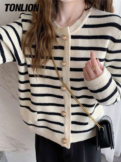tonlion Tonlion Women's Casual Classic Striped Cardigan, Autumn/Winter
