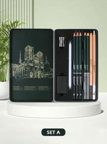 Set de Materiales de Arte - Un Set de 10/12/19/27 Lápices de Boceto, Completo con una Caja de Metal Portátil y Lápices de Dibujo, Perfecto como Artículo Esencial y Regalo para Estudiantes de Arte y Aficionados.