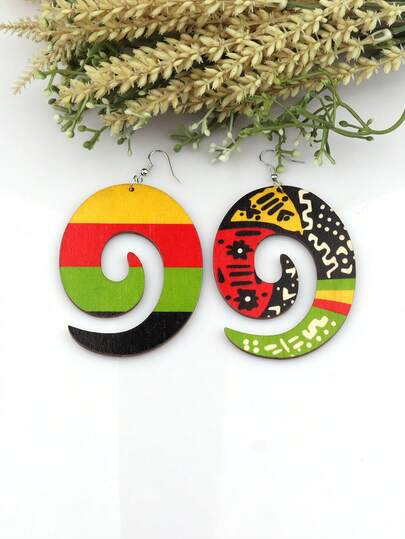 1pair Wood Africa Map Printing Flower Geo Earring Vintage Party African Afro Jewelry Wooden DIY Club Gift
