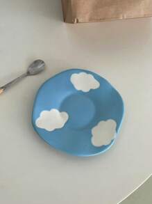 CMYD Studio 1 件 280 毫升原创北欧风格手工陶瓷咖啡杯碟套装，多色格子、心形、云朵、花卉图案，适合下午茶、牛奶、拿铁、甜点盘 - 很棒的礼物