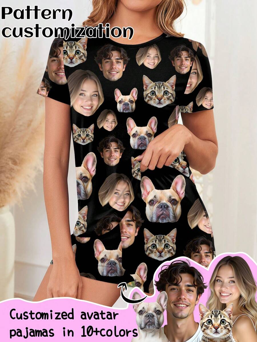 Printstory Customized Women's Pajama Set, Personalized With Any Pattern, Unique Custom Gift, Suitable For Family, Friends, Holiday Parties, Birthday Gift