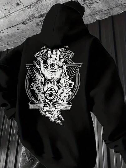  Krometka 男士秋冬神秘图案印花宽松连帽衫