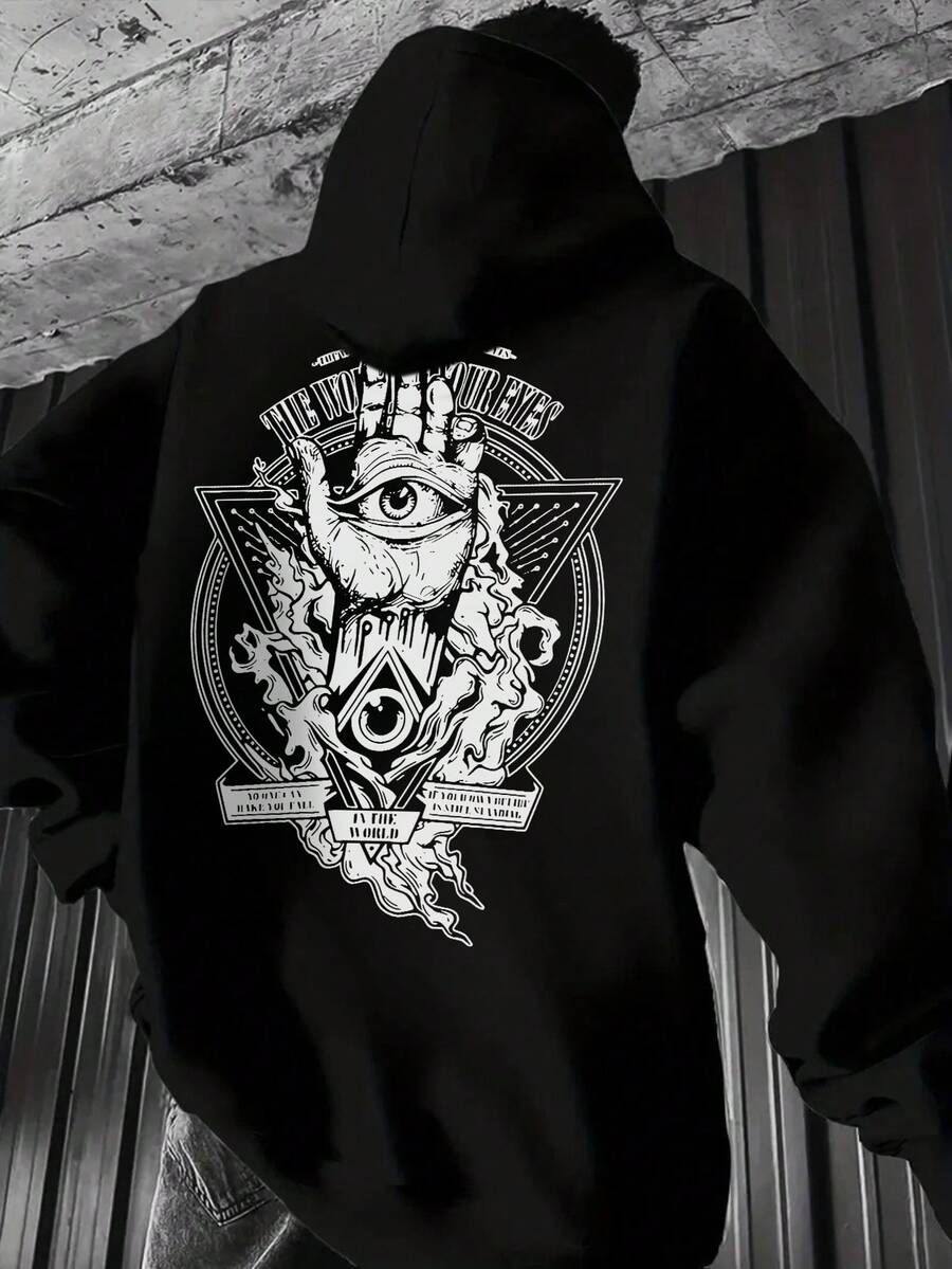 Krometka 男士秋冬神秘图案印花宽松连帽衫