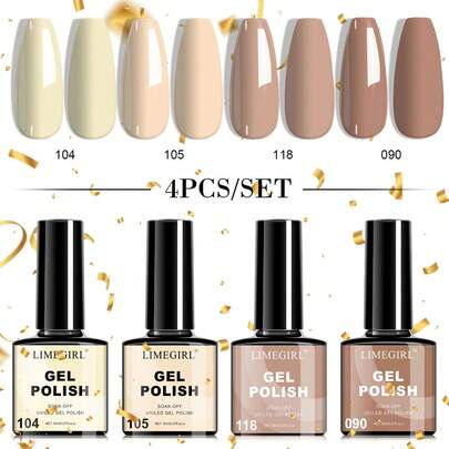 LIMEGIRL 4-Color Gel Nail Polish Set, Seasonal Color Series, Long-Lasting And Durable, Soak-Off Gel Nail Polish Set, DIY Manicure Set, Salon & Home Manicure Gift, For Women Nails
