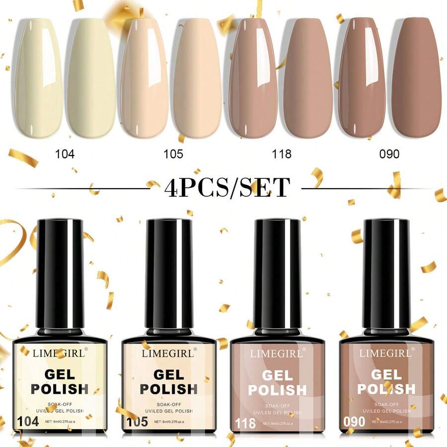 LIMEGIRL 四色凝胶指甲油套装，季节限定色系，持久耐用，可卸式凝胶指甲油套装，DIY 美甲套装，沙龙及居家美甲好礼，女士美甲适用 - 彩色 - 查看 1