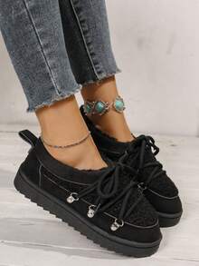 Damen warme Schneestiefel, Lässig Schuhe, neue Samt-Kunstpelz Patchwork Ankle Boots, flache dicke Sohle Schneestiefel für den Winter