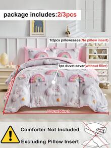 2/3pcs Cartoon Rainbow Sky Digital Print Bedding Set, Pink Cute Campus Style Bedroom Decor, Soft & Breathable, Machine Washable (1 Duvet Cover + 1/2 Pillowcase, Filler Not Included), Suitable For All Seasons - Multicolor - View 4
