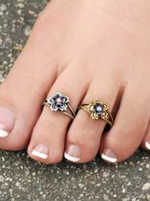 1pc Bohemian Geometric Hollow Toe Ring, Multicolor Copper Material, Minimalist & Fashionable For Women, Suitable For Beach Holiday And Daily Wear