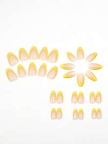 30片/套 短款杏仁黄色法式时尚全覆盖美甲贴纸，压敏设计，适合美甲、办公、派对和日常佩戴。全覆盖美甲贴纸+1瓶甲油胶+1把指甲锉，装饰您的指甲，提升您的时尚品味。美甲用品 - 彩色 - 查看 5