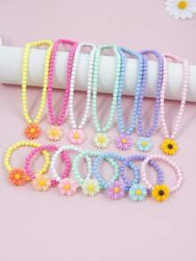 14pcs Multicolor Daisy Pendant Necklace, Charm Beaded Bracelet Set, Suitable For Holiday Party, Birthday Gift, Daily Wear