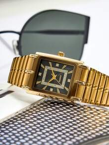 1pc Fashionable Casual Square Quartz Watch For Men - Gold - View 3