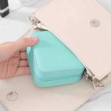 Mini And Portable! Solid Color PU Leather Jewelry Box, Very Convenient For Travel Storage Of Necklaces, Rings And Earrings, Dust-Proof Design To Protect Exquisite Accessories - 淺粉色 - 查看 5