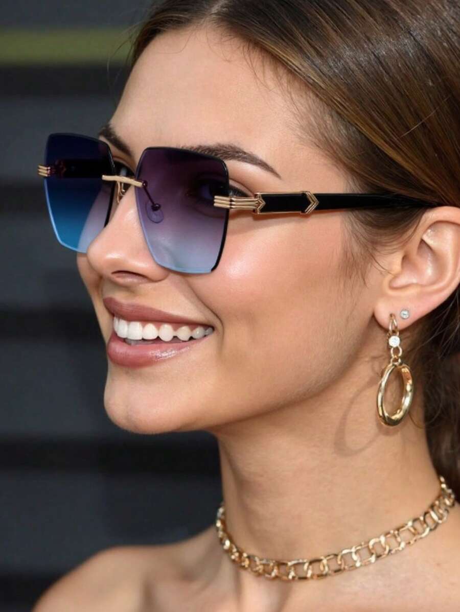 新款现代复古经典大框矩形时尚眼镜女士简约百搭高端朋克节日派对街拍走秀时尚眼镜女士适合日常休闲穿着配套眼镜方形墨镜 - 彩色 - 查看 1