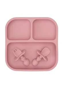 PopLittleOne 3PCS Baby Silicone Tableware Set Suction Square Plate Mini Spoon Fork Solid Color Dinner Set Children Unteils Soft Plate For Boy Girl - Multicolor - View 20