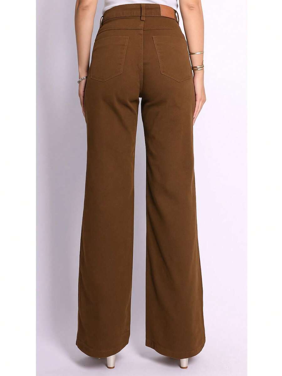 BNB Women's Wide Leg Jeans, High Waist, Elegant Outfits, Premium Twill - 摩卡慕斯 - 查看 1