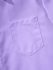 Tween Boy Classic Casual College Style Purple Short Sleeve Shirt With Pockets, Formal Events/Parties/Performances Formal Shirt (White T-Shirt Not Included)