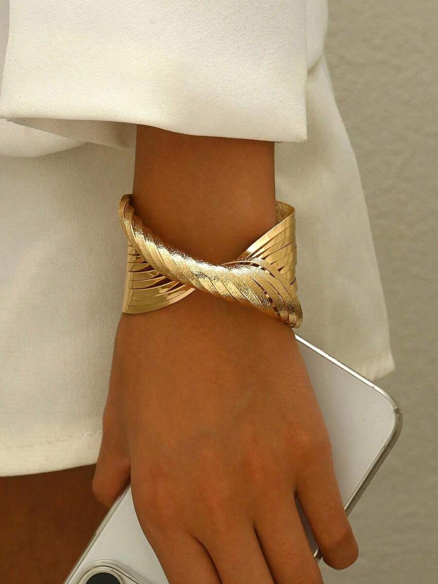 Minimalist Bohemian Style Adjustable Geometric Line Decor Wide Bangle