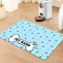 1 pieza Almohadilla de alimentación para mascotas personalizada con nombre - Antideslizante, de fibra de poliéster de secado rápido, diseño de huella de pata en forma de hueso, "Nombre de mascota" personalizado, decoración del hogar creativa y regalo