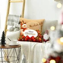 1pc/280pcs Christmas Themed Pillow Cover, Santa Claus & Sleigh Elements Pattern, Suitable For Christmas Living Room Bedroom Sofa Decor, 45x45cm Pillow Cover, Christmas Party Gathering Decor, Christmas Party Restaurant Decor, Party Atmosphere Decoration, Without Pillow Insert, Suitable For Daily, Holiday, Party, Birthday, Wedding - Christmas Snowman Sleigh - View 6