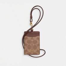 Id Lanyard In Signaure Canvas Women's Stylish Id Badge Holder With Two Credit Card Slots Detachable Lanyard COACH Letter Printed For Casual And Business Birthday Valentines Day Gift For Her - Nâu rám nắng - Xem 2
