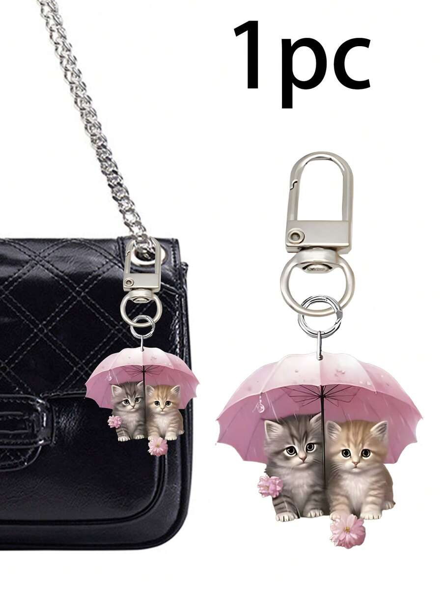1个可爱猫咪亚克力钥匙扣 - 防止钥匙丢失 - 卡通动物挂件，带扣，时尚背包配件和礼品创意，猫咪挂件，猫咪钥匙扣，PVC材质，双面印刷，图像清晰，色彩鲜艳，带扣 - 适用于各种包型，方包，单肩包 - 彩色 - 查看 1